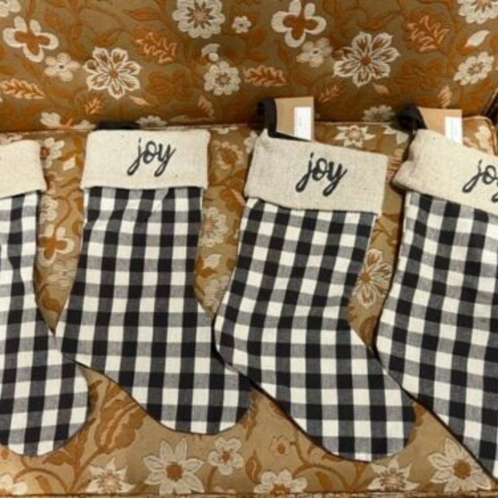 Primitives By Kathy Joy Farmhouse Checkered Christmas Stocking set of 4